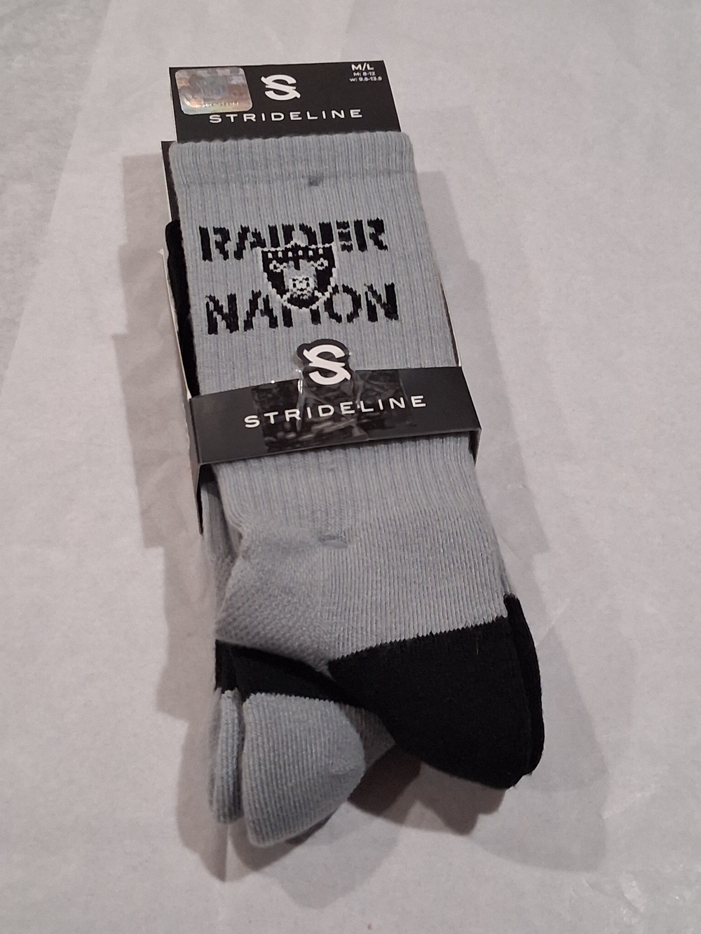 Raider Nation Crew Socks - Gray/Black Unisex 2 pack.Brand New